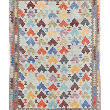 Maimana Kilim 4' 8" X 6' 7" Hand Knotted Wool Kilim 4' 8" X 6' 7" (142 X 201) / Multi / Wool