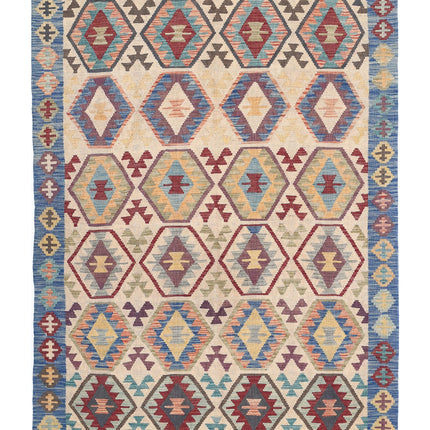 Maimana Kilim 4' 11" X 6' 9" Hand Knotted Wool Kilim 4' 11" X 6' 9" (150 X 206) / Ivory / Wool