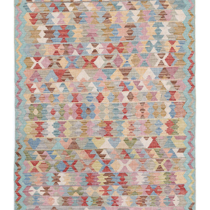 Maimana Kilim 4' 0" X 5' 6" Hand Knotted Wool Kilim 4' 0" X 5' 6" (122 X 168) / Multi / Wool