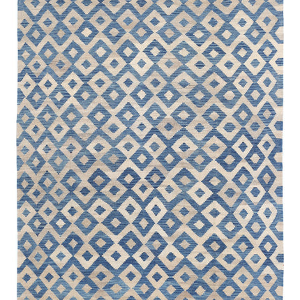 Modern Kilim 7' 11" X 10' 9" Hand Knotted Wool Kilim 7' 11" X 10' 9" (241 X 328) / Blue / Wool