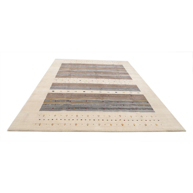 Modren 8' 3" X 11' 5" Wool Hand-Knotted Rug 8' 3" X 11' 5" (251 X 348) / Ivory / Brown