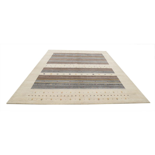 Modren 8' 4" X 11' 5" Wool Hand-Knotted Rug 8' 4" X 11' 5" (254 X 348) / Ivory / Brown