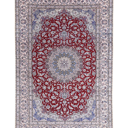 Nain 6' 8" X 10' 0" Hand Knotted Wool & Silk Rug 6' 8" X 10' 0" (203 X 305) / Red / Wool & Silk