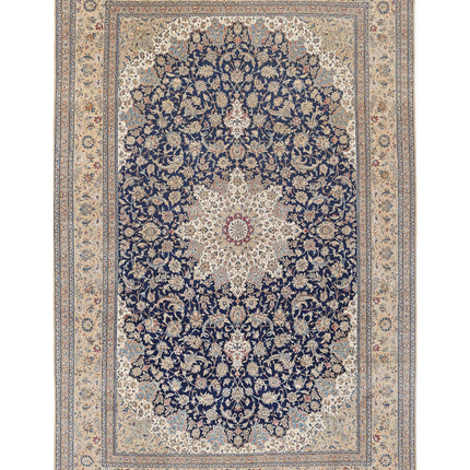 Nain 10' 6" X 16' 2" Hand Knotted Wool & Silk Rug 10' 6" X 16' 2" (320 X 493) / Blue / Wool & Silk