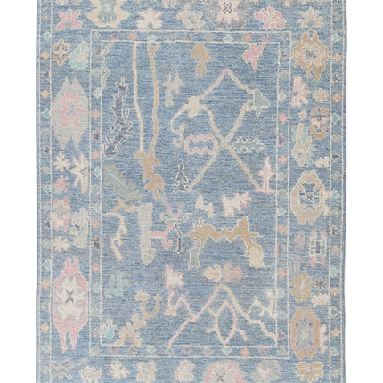 Oushak 4' 0" X 5' 10" Hand Knotted Wool Rug 4' 0" X 5' 10" (122 X 178) / Blue / Wool