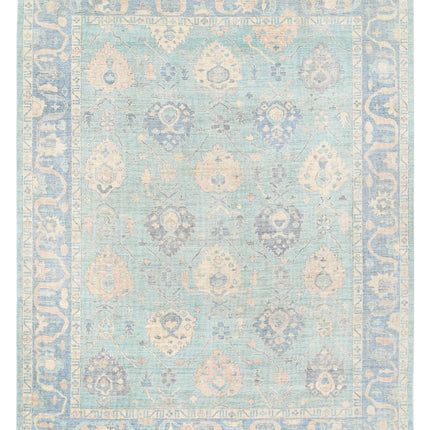 Oushak 9' 3" X 11' 9" Hand Knotted Wool Rug 9' 3" X 11' 9" (282 X 358) / Green / Wool