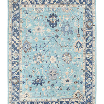 Oushak 8' 11" X 12' 1" Hand Knotted Wool Rug 8' 11" X 12' 1" (272 X 368) / Green / Wool