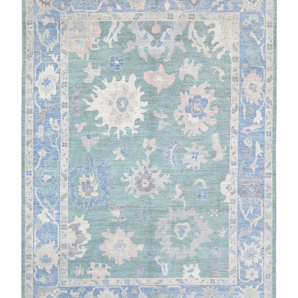 Oushak 10' 6" X 14' 6" Hand Knotted Wool Rug 10' 6" X 14' 6" (320 X 442) / Green / Wool