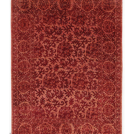 Overdye 4' 8" X 6' 8" Hand Knotted Wool Rug 4' 8" X 6' 8" (142 X 203) / Red / Wool