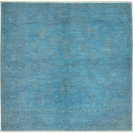 Overdye 5' 0" X 5' 2" Hand Knotted Wool Rug 5' 0" X 5' 2" (152 X 158) / Blue / Wool