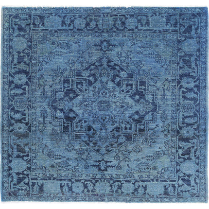 Overdye 4' 1" X 4' 4" Hand Knotted Wool Rug 4' 1" X 4' 4" (124 X 132) / Blue / Wool
