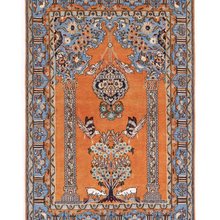 Qum 3' 4" X 4' 10" Hand Knotted Wool & Silk Rug 3' 4" X 4' 10" (101 X 147) / Orange / Wool & Silk