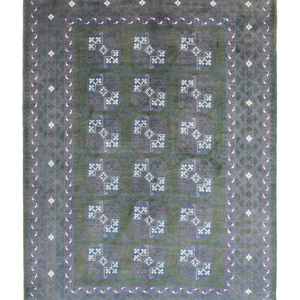 Revival 6' 7" X 9' 5" Hand Knotted Wool Rug 6' 7" X 9' 5" (201 X 287) / Green / Wool