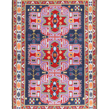 Revival 3' 2" X 4' 9" Hand Knotted Wool Rug 3' 2" X 4' 9" (97 X 145) / Blue / Wool