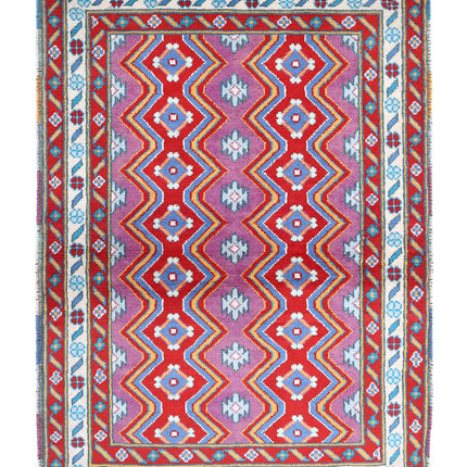 Revival 4' 1" X 5' 8" Hand Knotted Wool Rug 4' 1" X 5' 8" (124 X 173) / Purple / Wool