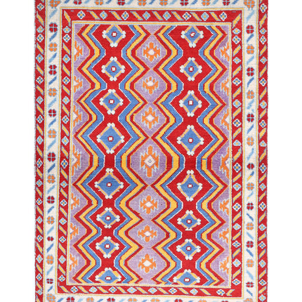Revival 3' 11" X 6' 0" Hand Knotted Wool Rug 3' 11" X 6' 0" (119 X 183) / Red / Wool
