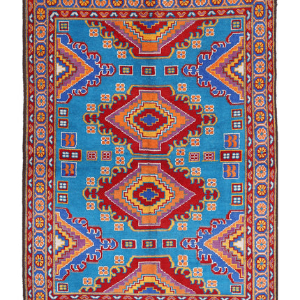 Revival 4' 9" X 6' 8" Hand Knotted Wool Rug 4' 9" X 6' 8" (145 X 203) / Teal / Wool