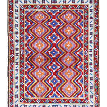 Revival 3' 4" X 4' 9" Hand Knotted Wool Rug 3' 4" X 4' 9" (101 X 145) / Red / Wool
