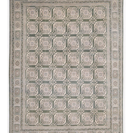 Revival 9' 7" X 12' 11" Hand Knotted Wool Rug 9' 7" X 12' 11" (292 X 394) / Green / Wool