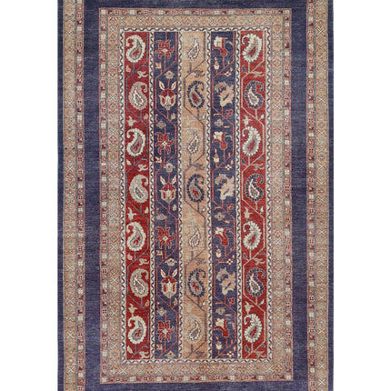 Shaal 5' 8" X 9' 2" Hand Knotted Wool Rug 5' 8" X 9' 2" (173 X 280) / Purple / Wool