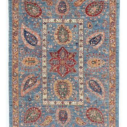 Suzani 4' 10" X 6' 7" Hand Knotted Wool Rug 4' 10" X 6' 7" (147 X 201) / Blue / Wool