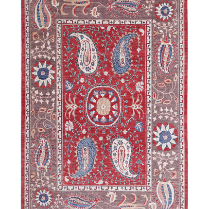 Suzani 6' 7" X 9' 9" Hand Knotted Wool Rug 6' 7" X 9' 9" (201 X 297) / Red / Wool