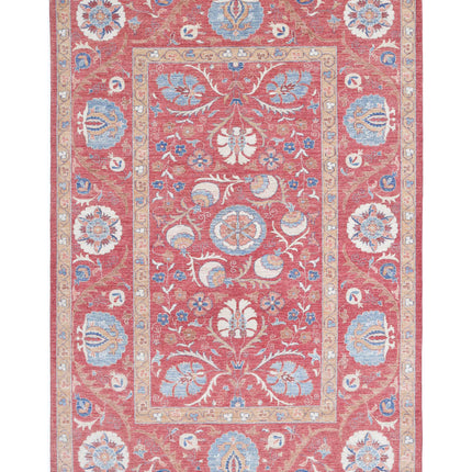 Suzani 6' 7" X 9' 10" Hand Knotted Wool Rug 6' 7" X 9' 10" (201 X 300) / Red / Wool