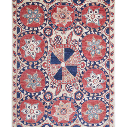 Suzani 6' 7" X 9' 7" Hand Knotted Wool Rug 6' 7" X 9' 7" (201 X 292) / Ivory / Wool