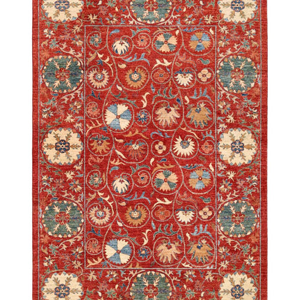 Suzani 6' 2" X 9' 0" Hand Knotted Wool Rug 6' 2" X 9' 0" (188 X 274) / Red / Wool