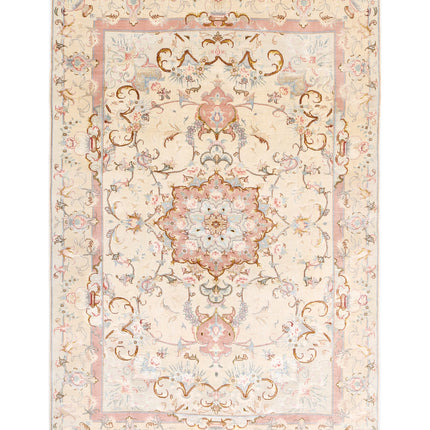 Tabriz 3' 3" X 5' 0" Hand Knotted Wool & Silk Rug 3' 3" X 5' 0" (99 X 152) / Ivory / Wool & Silk