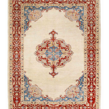 Ziegler 5' 8" X 7' 4" Hand Knotted Wool Rug 5' 8" X 7' 4" (173 X 223) / Ivory / Wool