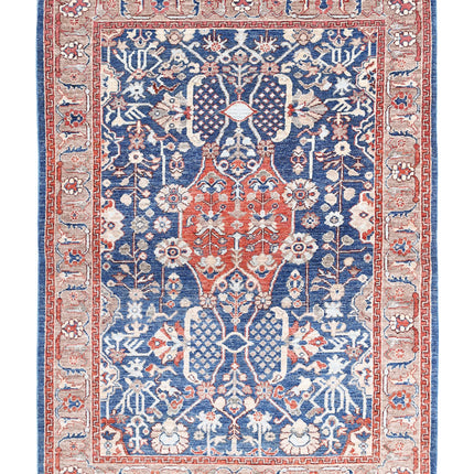 Ziegler 4' 0" X 5' 9" Hand Knotted Wool Rug 4' 0" X 5' 9" (122 X 175) / Blue / Wool