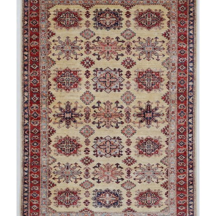 Hand Knotted Kazak Wool Rug 4' 0" X 5' 6"