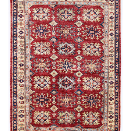 Hand Knotted Kazak Wool Rug 4' 2" X 5' 7"