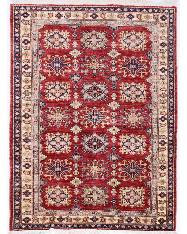 Hand Knotted Kazak Wool Rug 4' 2" X 5' 7"