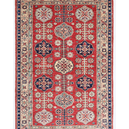 Hand Knotted Kazak Wool Rug 4' 0" X 5' 8"