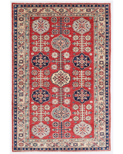 Hand Knotted Kazak Wool Rug 4' 0" X 5' 8"