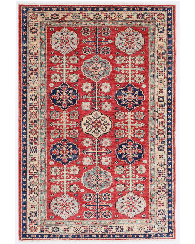 Hand Knotted Kazak Wool Rug 4' 0" X 5' 8"