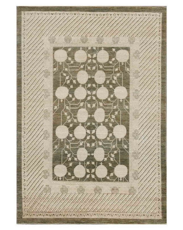 Hand Knotted Khotan Wool Rug 6' 1" X 9' 0"