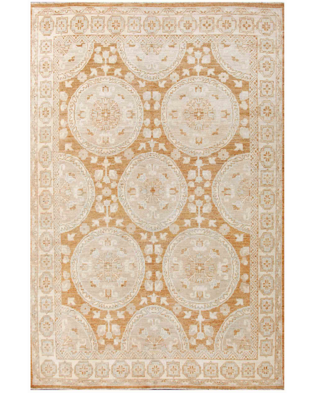 Hand Knotted Oushak Wool Rug 6' 7" X 9' 11"