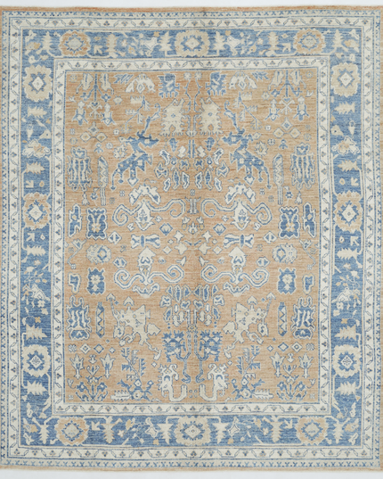 Hand Knotted Oushak Wool Rug 8' 1" X 9' 9"