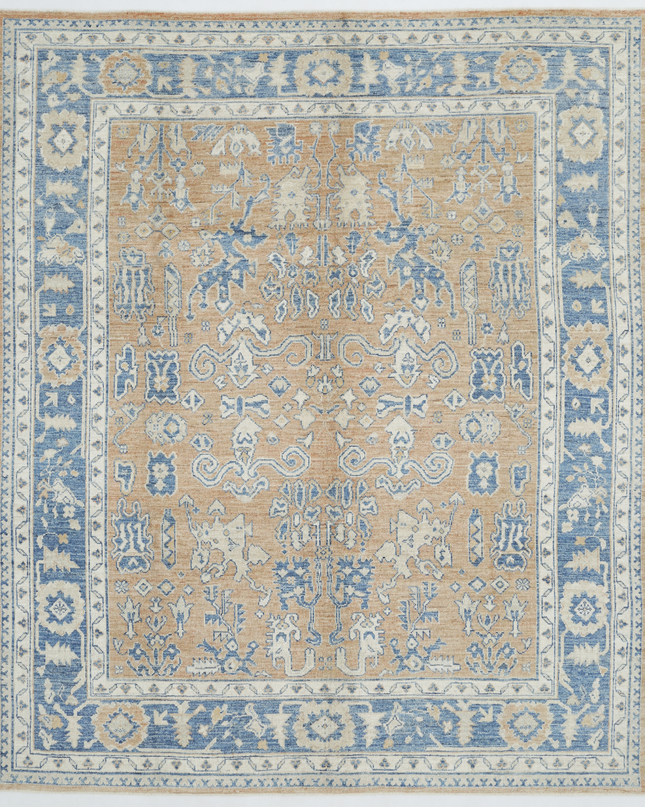 Hand Knotted Oushak Wool Rug 8' 1" X 9' 9"