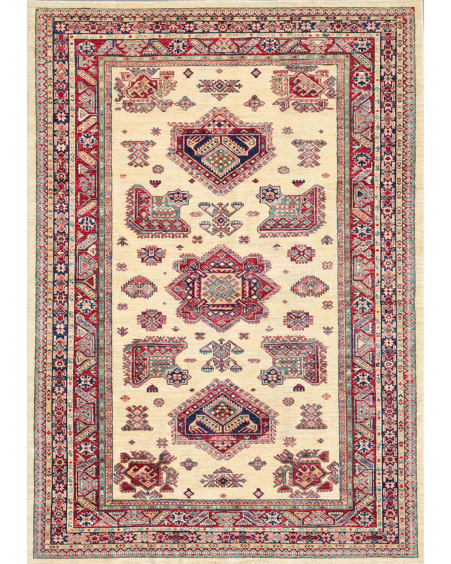 Hand Knotted Kazak Wool Rug 5' 7" X 7' 9"