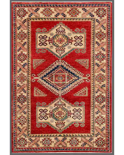 Hand Knotted Kazak Wool Rug 4' 1" X 6' 2"