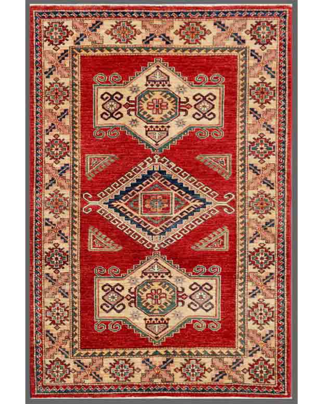 Hand Knotted Kazak Wool Rug 4' 1" X 6' 2"