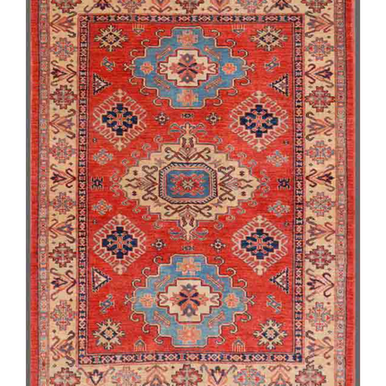 Hand Knotted Kazak Wool Rug 4' 0" X 5' 7"