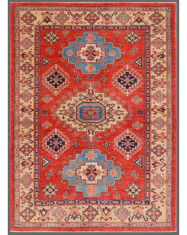 Hand Knotted Kazak Wool Rug 4' 0" X 5' 7"