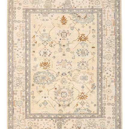 Hand Knotted Oushak Wool Rug 9' 9" X 12' 4"