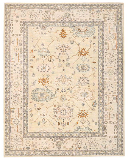 Hand Knotted Oushak Wool Rug 9' 9" X 12' 4"