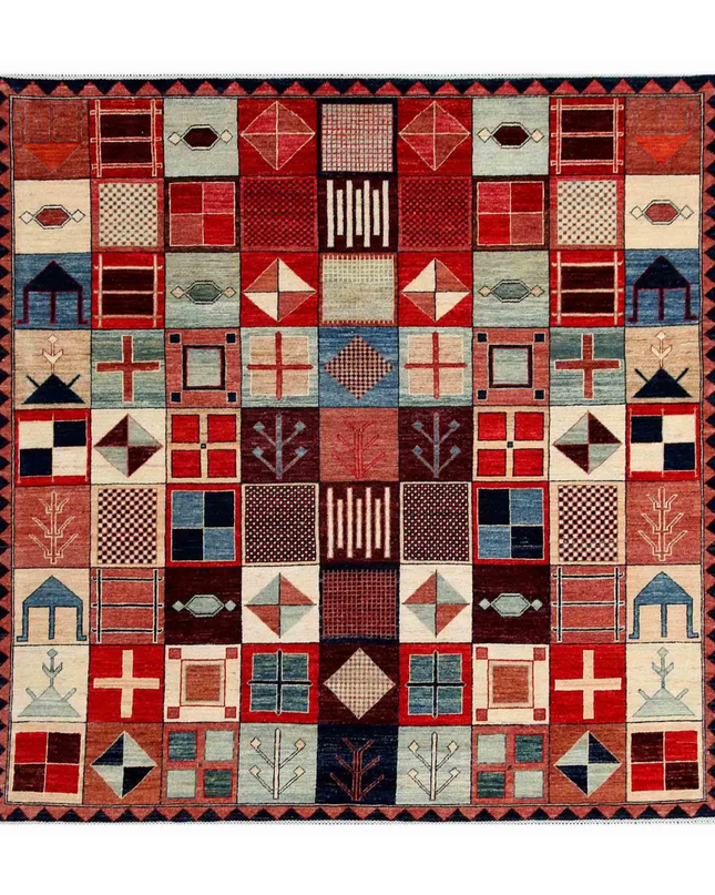 Hand Knotted Shaal Wool Rug 6' 8" X 6' 10"